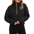 thumbnail image 3 of Qiylii Women Half Zip Sweatshirts Solid Color Casual Stand Collar Long Sleeve Pullover Tops Autumn Streetwear, 3 of 5