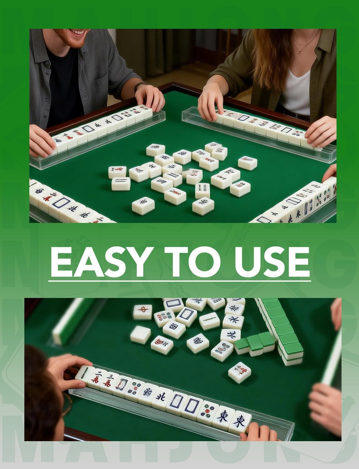 Clear Acrylic Mahjong Tile Racks with Pushers – Combo Set for Game Room, Family Nights, Travel & Community Centers (RL 4 PCS)