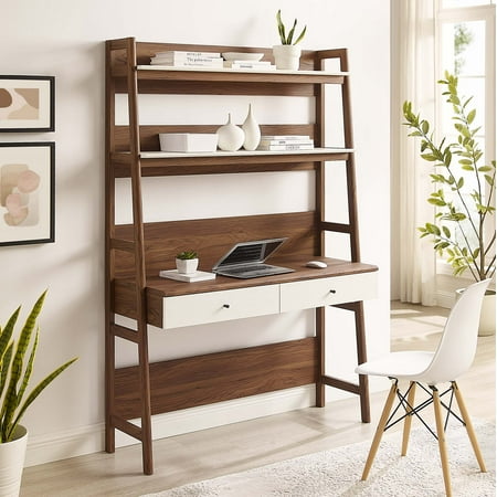 Modway Bixby Particleboard and MDF Office Desk in Walnut/White