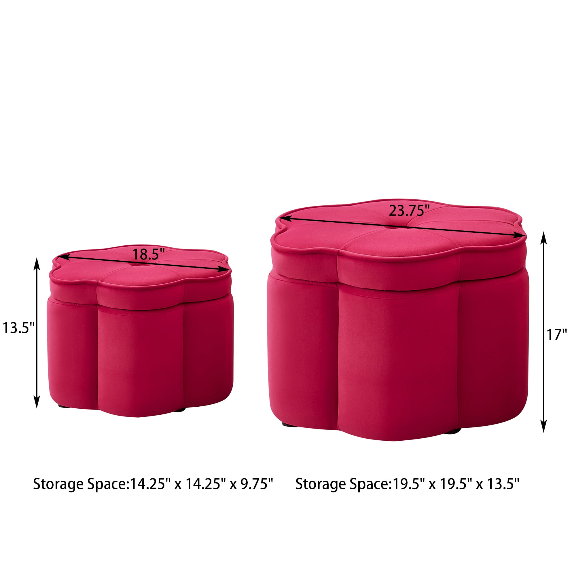 Aukfa 24" Set of 2 Round Storage Ottomans, Flower-Shaped Nesting Pouf Footrest Stools for Living Room, Bedroom, Dorm, Rose