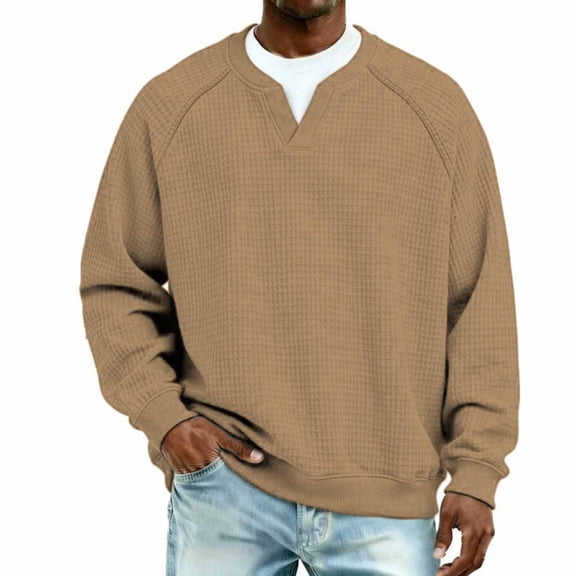 Awdenio Men Shirts V Neck Sweater Casual Waffle Knitted Pullover Slim Fit Fall Winter Basic Warm Sweaters