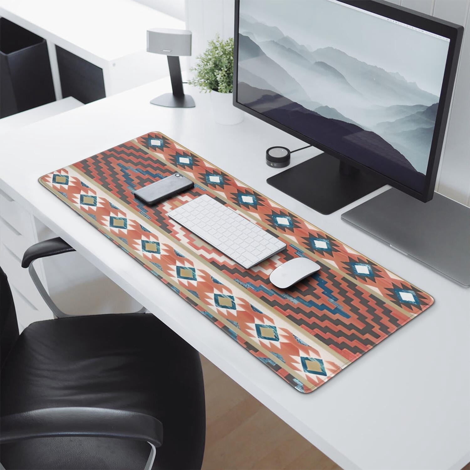 Long Mouse Pads for Desk,Boho Red Southwestern Ethnic Pattern Desk Mats on Top Of Desks, Desk Mouse Pad Extra Large with 3mm Non-Slip Base and Stitched Edge for Gaming,Office,Work,Home 31.5"x11.8"