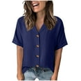 thumbnail image 2 of Vmvidoty 2026 Womens Short Sleeve Casual Button Down Shirts Summer Soft Fashion Cotton Blouses Tops with Pocket Dark Blue M, 2 of 7