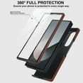 thumbnail image 2 of Allytechgroup Slim Case for Samsung Galaxy Z Fold 6 with Tempered Glass Screen Protection, Built-in Cash Slot Wrist Strap Stand Phone Case Shockproof Full Body Protective for Women Girls, Brown, 2 of 5
