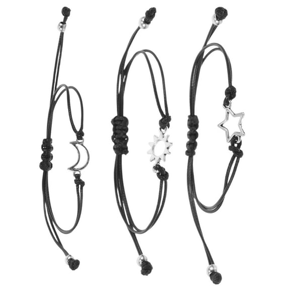 Masteelf 3pcs Alloy Sun Moon Star Themed Friendship Bracelet Adjustable Handmade Braided Wristband For Unique Women Present For Friends