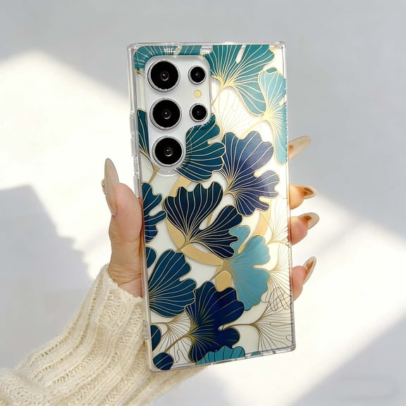 For Samsung Galaxy S24 Magnetic Phone Case,Elegant Floral Print Design,Compatible With Wireless Charging,PC TPU Hybrid Ultra Slim Shockproof Drop Protection,Anti-Slip Thin Fit Phone Case,D