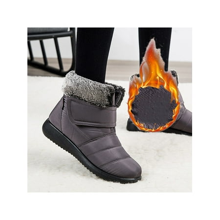 

Crocowalk Women Winter Snow Ankle Boots Faux Fur Lining Waterproof Outdoor Slip On Booties Sneakers Grey US 12