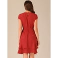 thumbnail image 4 of DARING DIVA Women's Crew Neck Cap Sleeve A-Line Layered Ruffled Mid-Length Dress M Red, 4 of 6