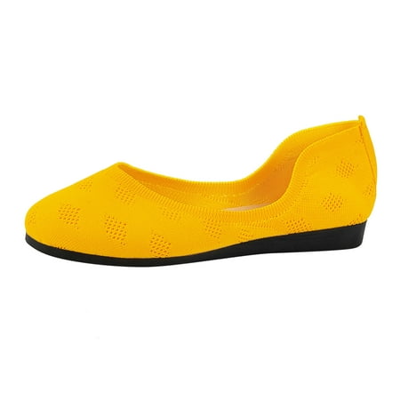 QYZEU Shoes for Women Dressy Casual Natural Sandals for Women Ladies Fashion Solid Color Breathable Knitted Mesh Shallow Cut Flat Bottomed Casual Single Shoes Ladies Yellow 41
