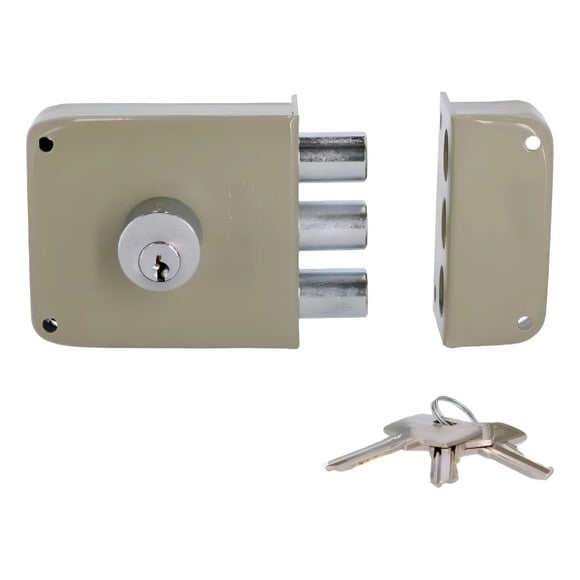 Cerradura Sobreponer Tover L-5cn Tres Bulones Sin Tirador Gris Alta Seguridad Puerta Casa