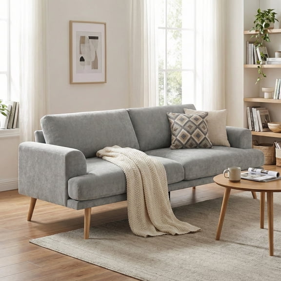 Christopher Knight Home 80" Chenille Upholstered Sofa, Minimalist 3 Seater Couch with Cushion Back, Gray
