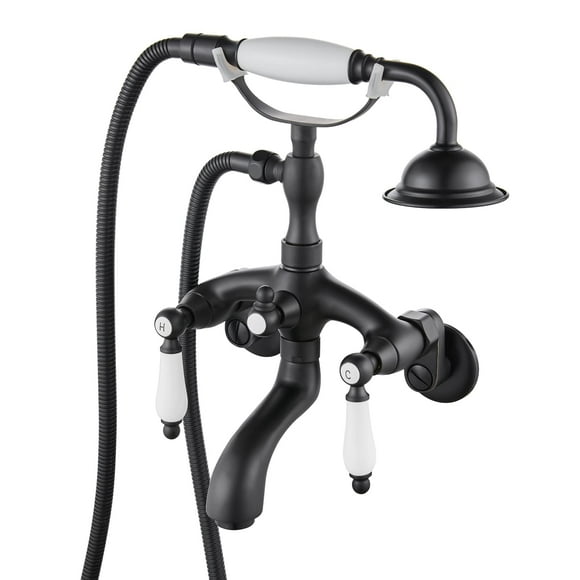 Robinet de Douche Noir Mat avec Pulvérisateur Mural en Céramique Bronze 2 Poignées Système de Robinet de Douche Forme Téléphone