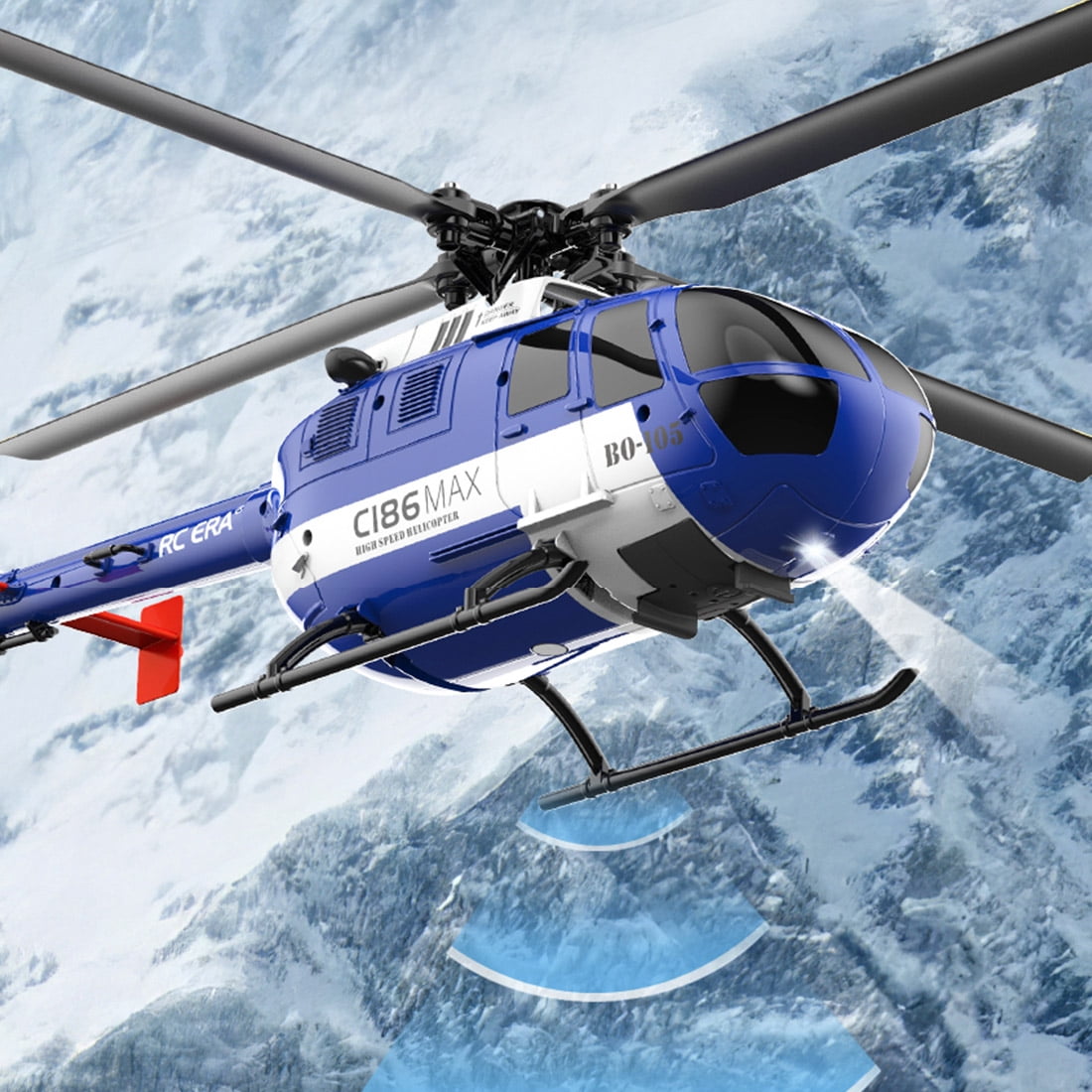 RC ERA C186MAX BO105 1:48 RC Helicopter, 2.4GHz 4CH Single Flybarless Direct-Drive 6-Axis Gyro Aircraft Toy with Optical Flow / Low Voltage Alarm -RTF Total Control for Adults