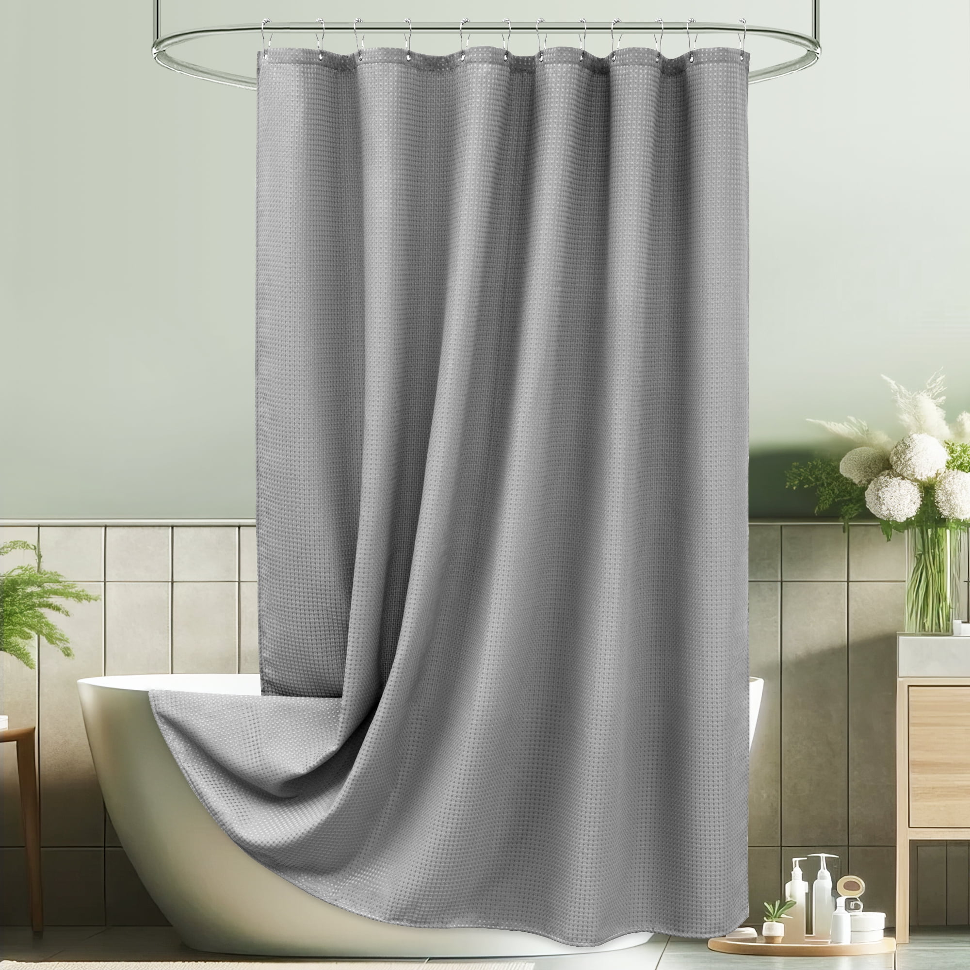 Inosoo Thick Waffle Weave Shower Curtain, 72"x 72" Luxury Hotel Fabric Shower Curtains for Bathroom, Heavy Duty Cloth Bath Curtain, Gray