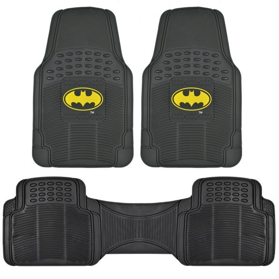 BDK DC Comics - Batman Car Floor Mats 3pc Set - Logo on Heavy Duty Rubber, Fits Most Cars Trucks Van SUVs