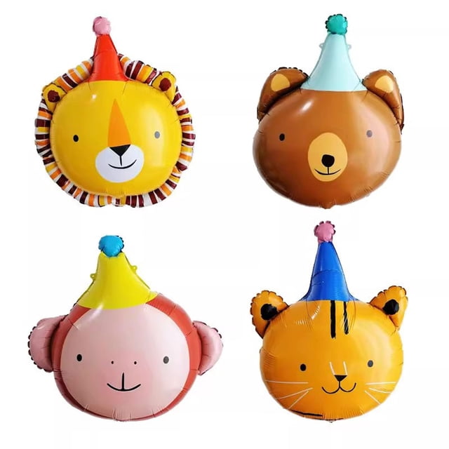 Set de globos de aluminio CSTYWC con cabeza de animal, león, oso, mono y gato, x4
