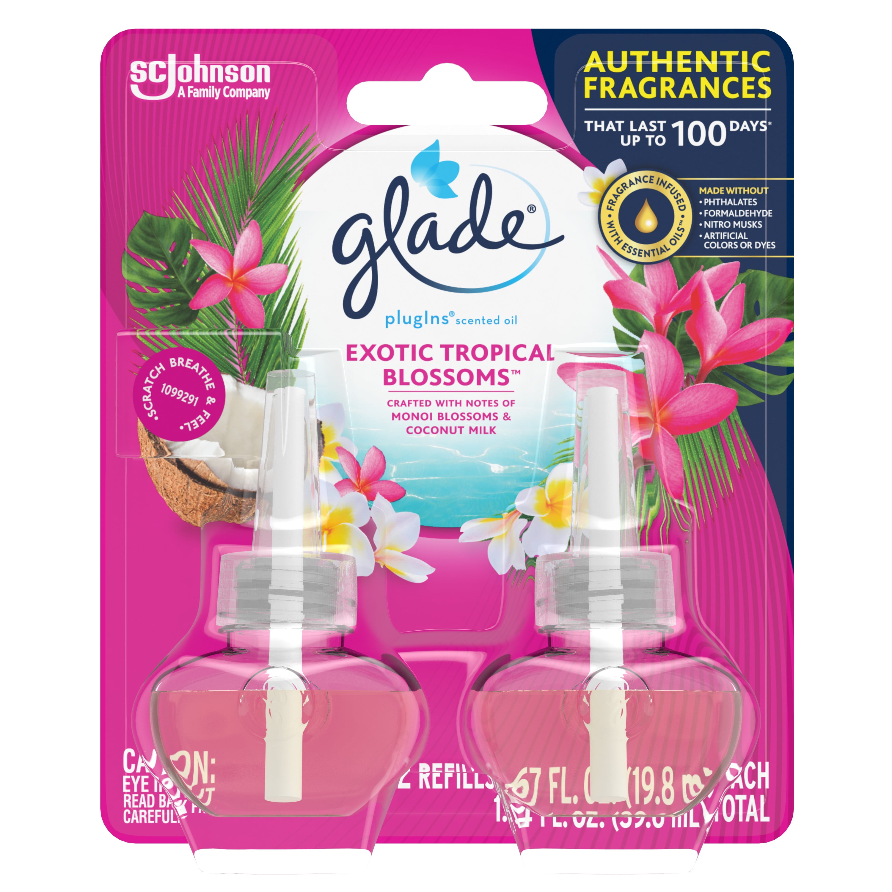 Glade PlugIns Refill 2 CT, Exotic Tropical Blossoms, 1.34 FL. OZ. Total