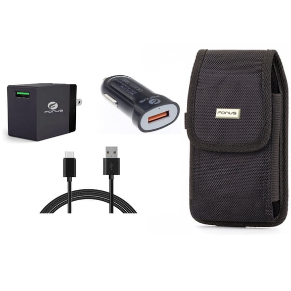 Fast Home Car Charger & Case Belt Clip for iPhone 15 Pro Max - USB Cable Type-C 6ft Long Travel and Swivel Holster Rugged Cover A3Z for iPhone 15 Pro Max (6.7")