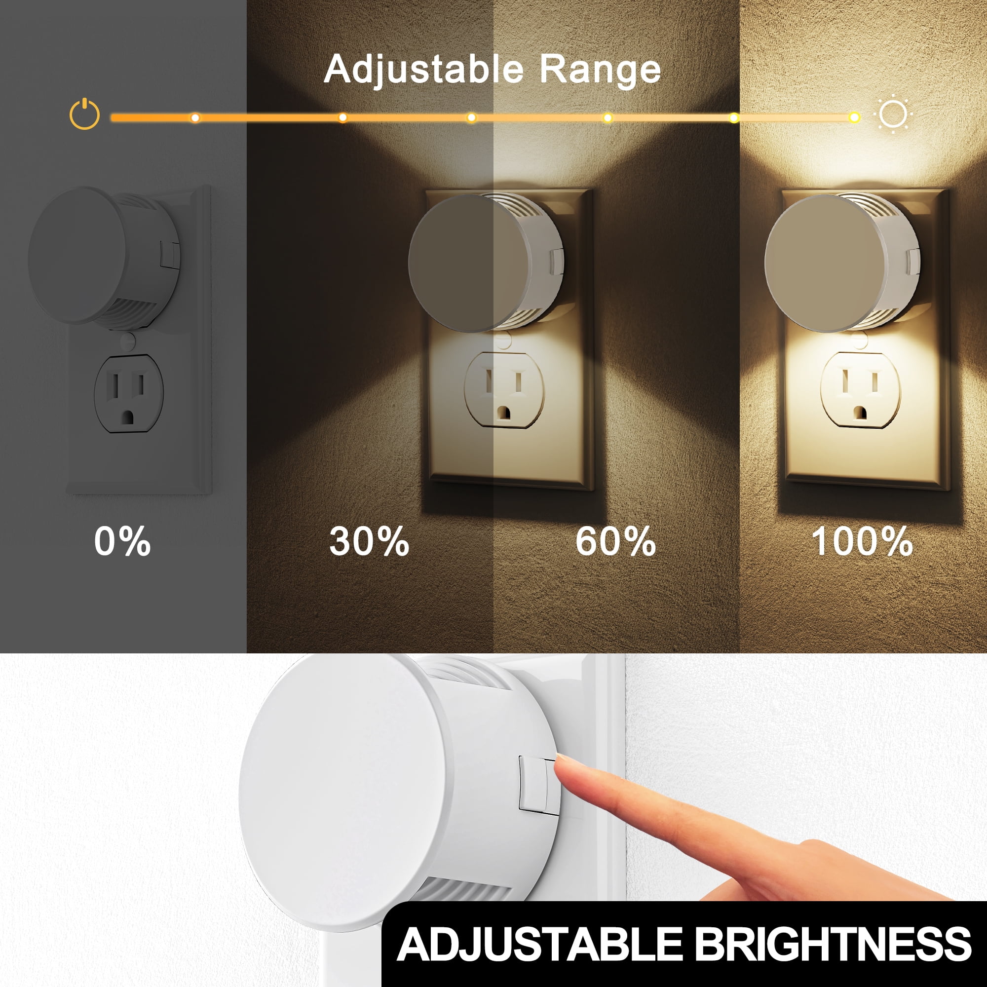YANSUN 2-Pack 1-Watt Integrated LED Plug in Round Wall-Like Night Light with Light Sensor, Warm White 3000K, Button Adjustable for Bedroom Living Room