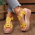 thumbnail image 5 of Bnwani Platform Sandals,Women's Sandals,Wedge,Open Toe,Casual,Cutout,Yellow,7.5, 5 of 9