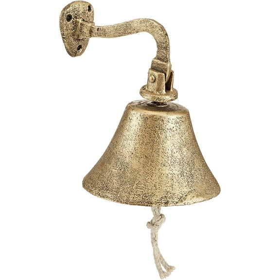 6" Iron cast Hanging Bell (Antique Brass Spotted Finish) - White Rope