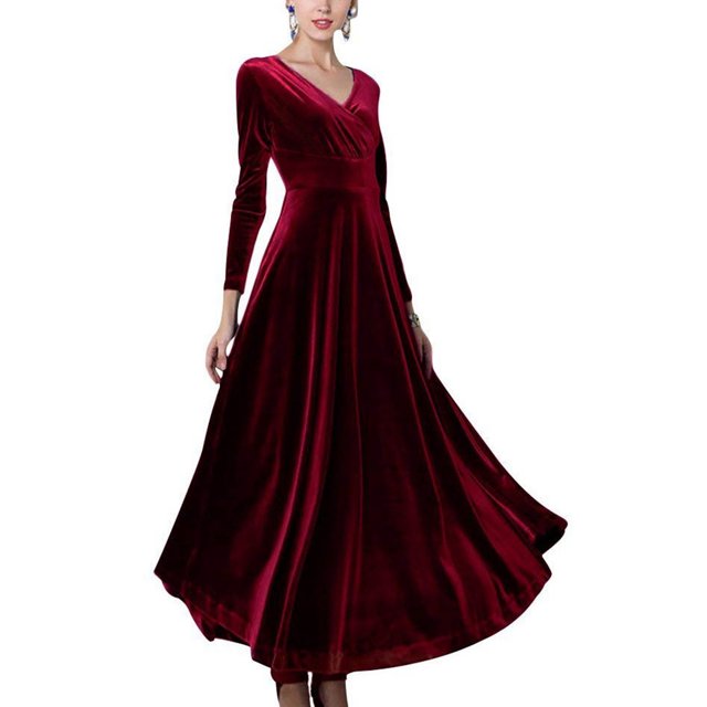 Vestido Largo De Fiesta,Vestido Maxi Vestido De Manga Larga De Terciopelo Largo con Cuello En V Vestido Elegante De Manga Larga para Mujer Respuesta Rápida