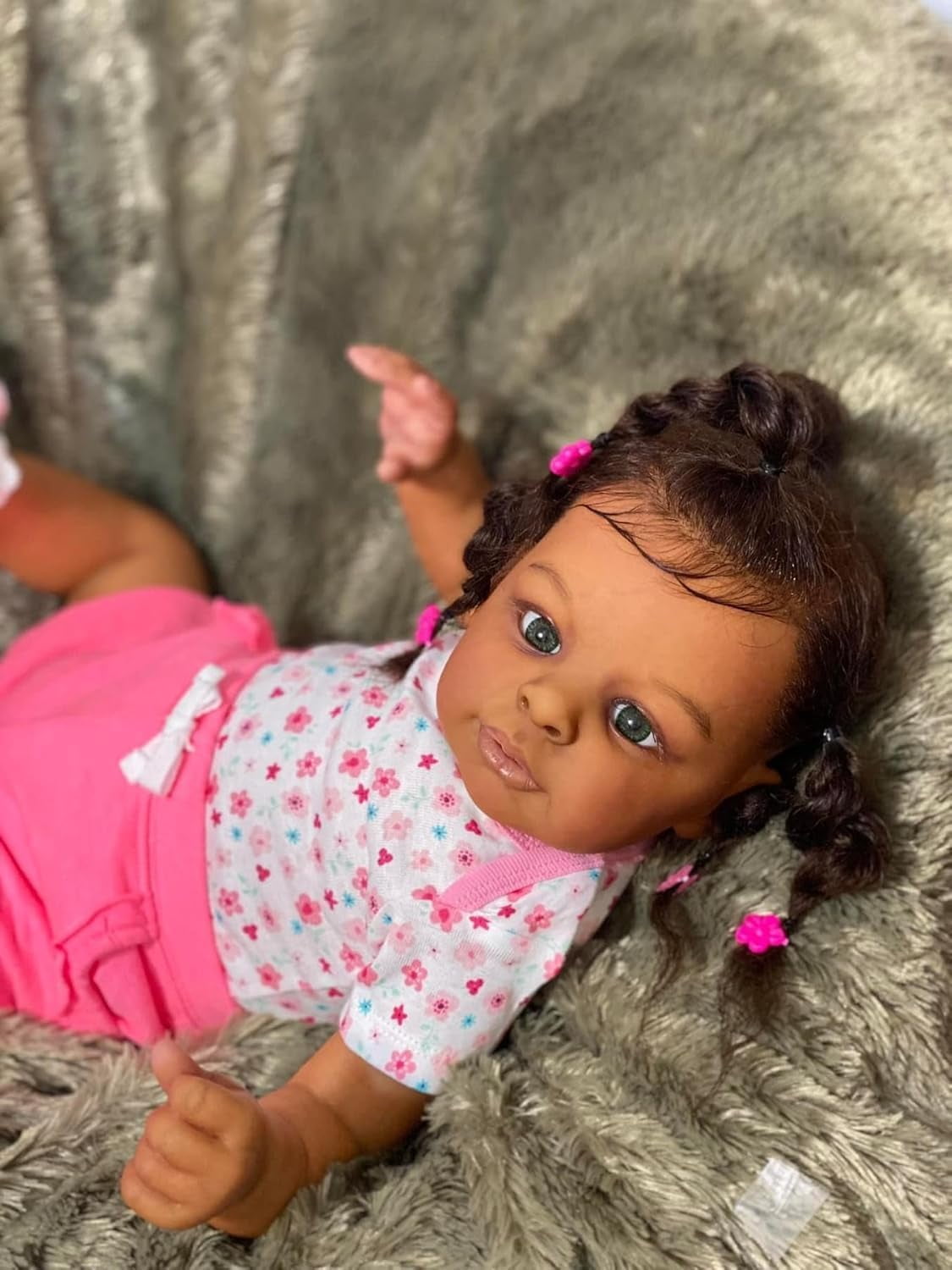 Realistic Reborn Baby Doll Black - 24 inch African Americans Lifelike Newborn Bebe Doll Girl Caramel Skin Soft Body Open Eyes Long Hair Real Life Like Baby Dolls Gifts