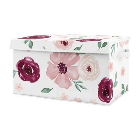UPC: 0846480086031 | Watercolor Floral Burgundy Wine and Pink Storage Fabric Toy Box by Sweet Jojo Designs