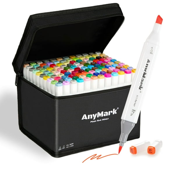 Juego de marcadores de alcohol AnyMark, 121, brocha y cincel de doble punta
