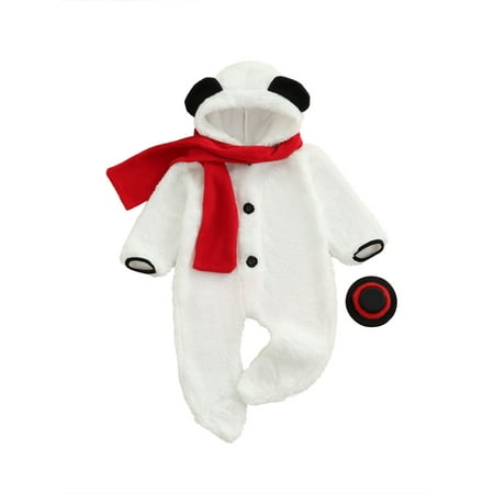 

Sunisery Christmas Newborn Infant Baby Boys Girls Fuzzy Jumpsuit Snowman Romper + Scarf Winter Warm Clothes White 12-18 Months