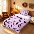thumbnail image 3 of Homewish Halloween Cat Bat Twin Sheets for Girls, Spooky Animal Pumpkin Bedding, Pink Black, 3 Pieces (1 Flat Sheet, 1 Fitted Sheet and 1 Pillowcase), 3 of 6