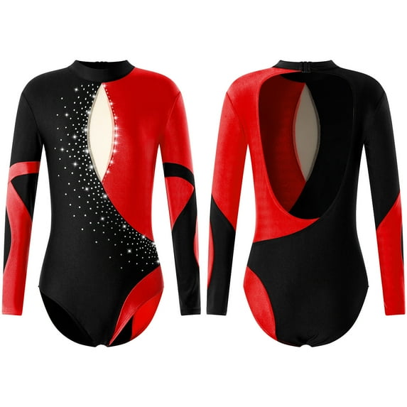 Alvivi Kids Girls Gymnastics Leotard Long Sleeve Athletic Unitard Dance Bodysuit