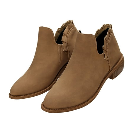 Women s Ankle Boots Suede Low Heel Booties Comfortable Slip On Block Heel Shoes Fall Winter Round Toe Ankle Booties Brown 36