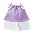thumbnail image 1 of Ulanda Ensembles Courts pour Filles, Débardeur Sans Manches Imprimé d'Été Décontracté à Col Rond Ensemble 2 Pcs pour Enfants (Violet, 3-4 Ans), 1 of 8