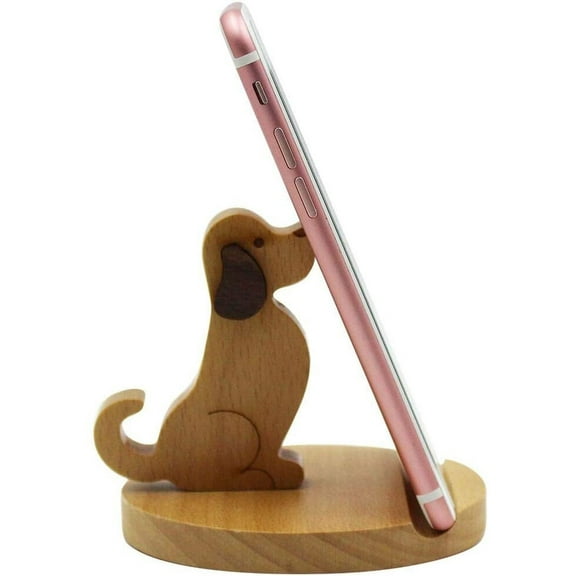 Prichor Cute Dog Cellphone Holder Stand Wooden Smartphone Desk Holder for All Mobile Phones Animal Phone Stand Desk Ornament