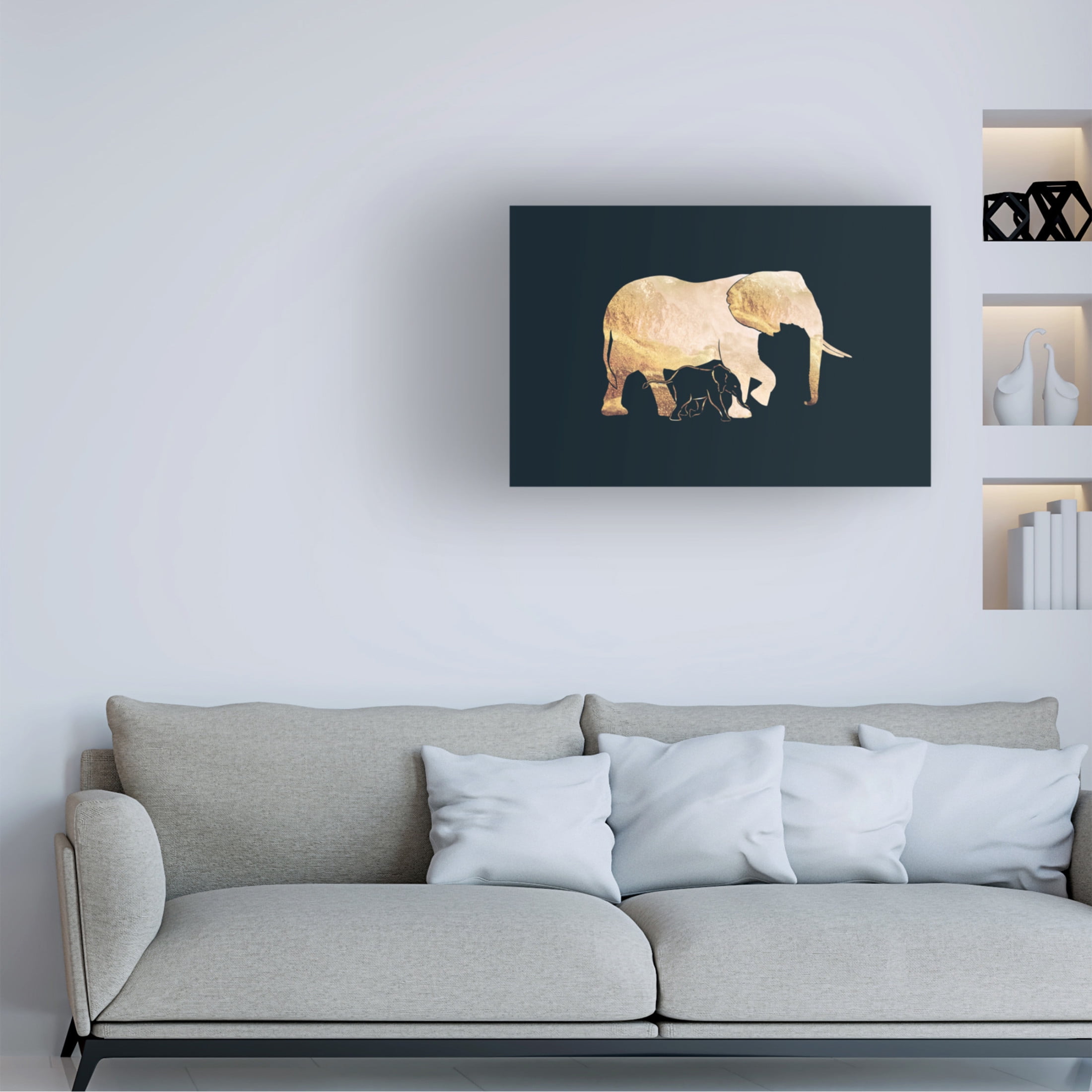 Trademark Fine Art Sarah Manovski Black gold elephants 2 Canvas Wall Art