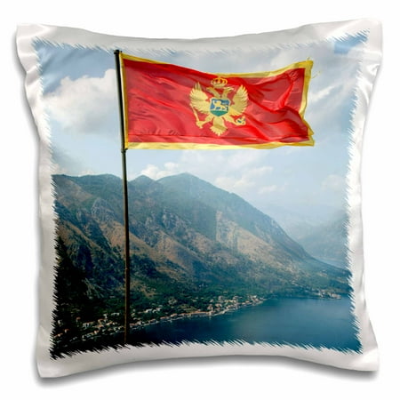 3dRose Flag with fjord in background, Kotor, Montenegro - EU47 PRI0001 - Prisma, Pillow Case, 16 by 16-inch