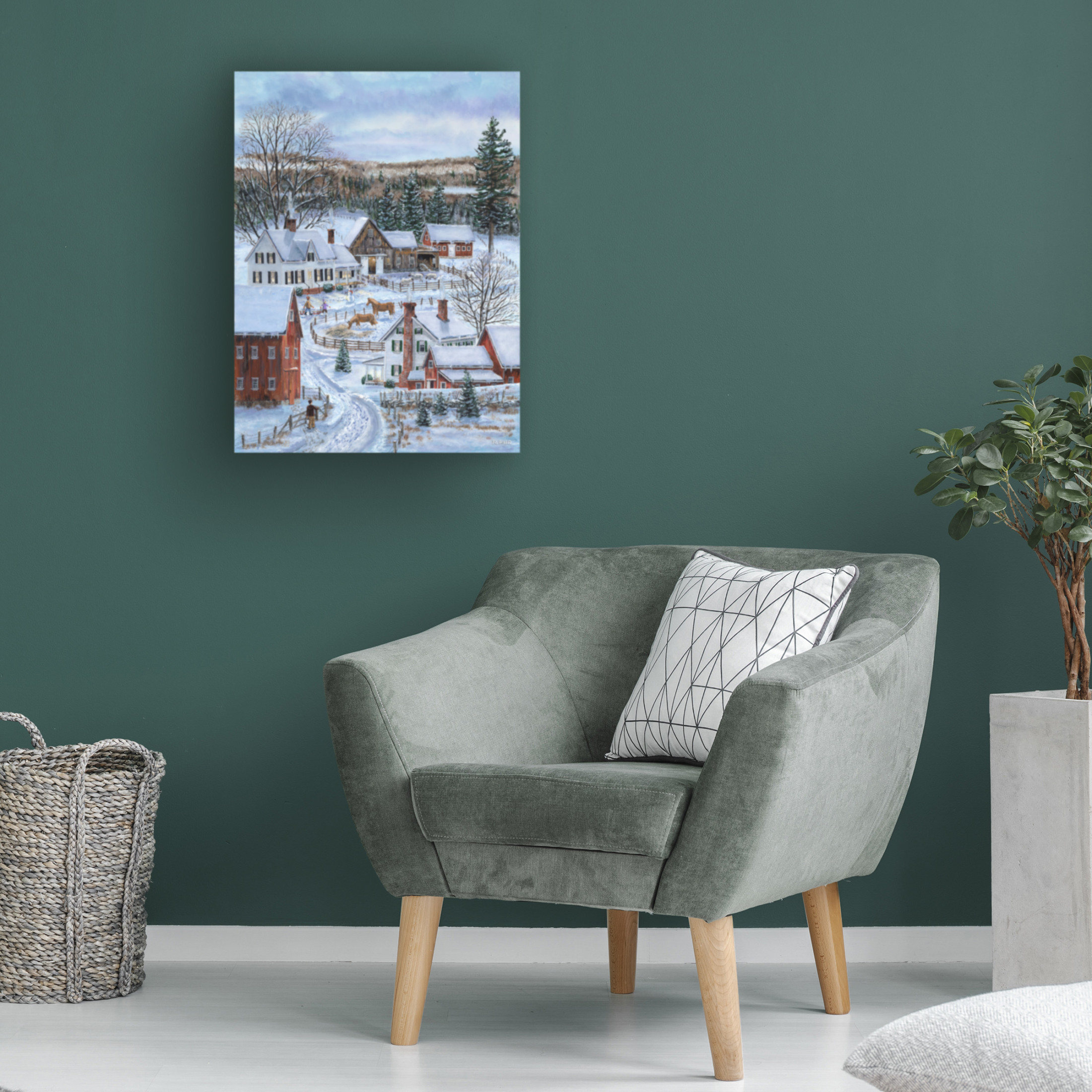 Canvas Wall Art - Bob Fair 'Two Barnyards' Wall Art for Living Room, Bedroom, or Office Décor by Trademark Fine Art - 35 x 47 Inches