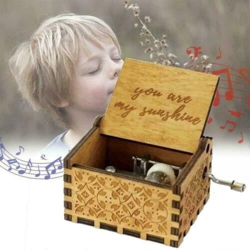 My Sunshine Engraved Hand Crank Wooden Music Box Ornament Kids Toy Gift NEW