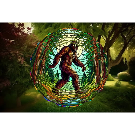 Bigfoot Moonlight Metal Wind Spinner Sasquatch Garden Decoration, Rustic Yard Art, 3D Kinetic Spinner