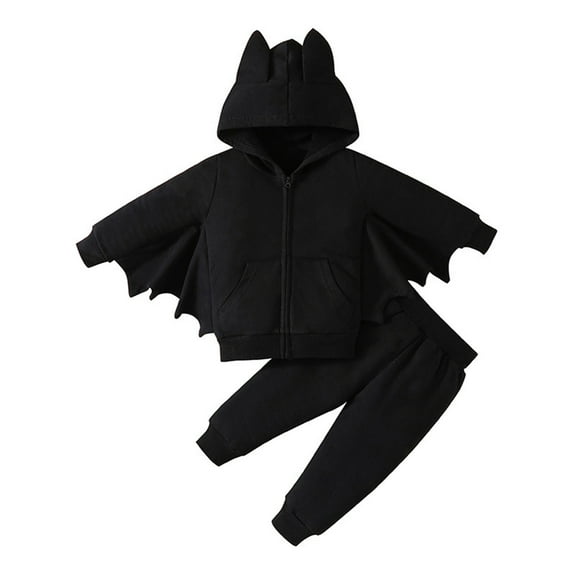 Otqutp Baby Casual Clothing Sets Kids Outfit Soft Cotton Warm Crewneck Long Sleeve Hooded Bat Suit Clothes Set for Boys Girls Elastic Pants 2PCS Fall Winter Clothes