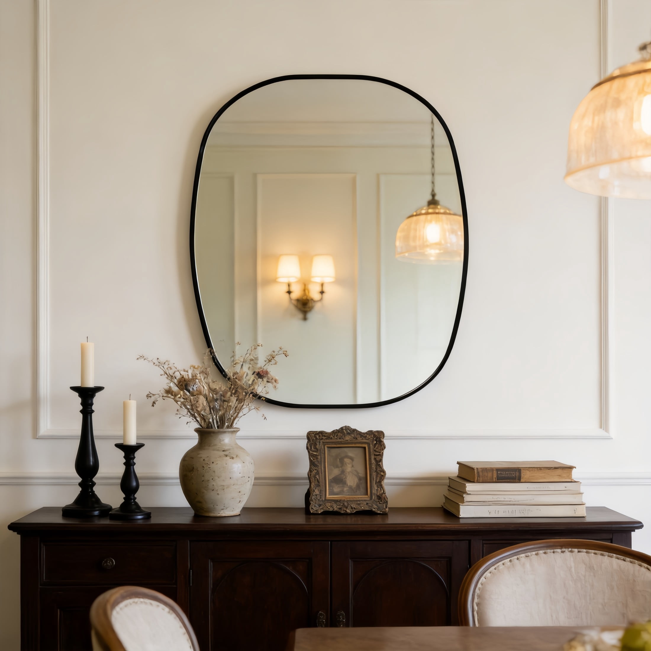 Noble House 24"x32" Unique Metal Framed Oval Wall Mirror, Modern Oblong Vanity Mirror for Bathroom & Entryway, Black