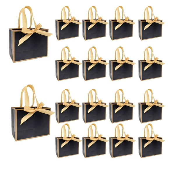 TKSBAG 50 bolsas de regalo pequeñas de oro negro con lazo, 16 x 8 x 13 cm