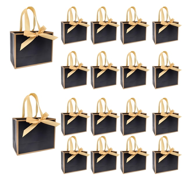 TKSBAG 50 bolsas de regalo pequeñas de oro negro con lazo, 16 x 8 x 13 cm