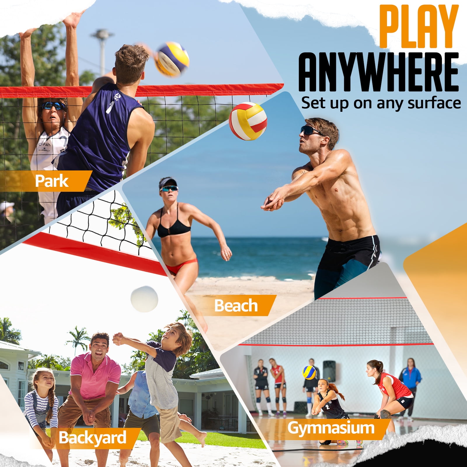 Zealfeel 20ft Volleyball Net Set: Height Adjustable Freestanding Training Net for Backyard & Outdoor Use. Includes All Accessories and Carry Bag