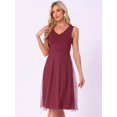 thumbnail image 4 of DARING DIVA Sequin Lace V Neck Wedding Guest Dress S Wine Red, 4 of 6