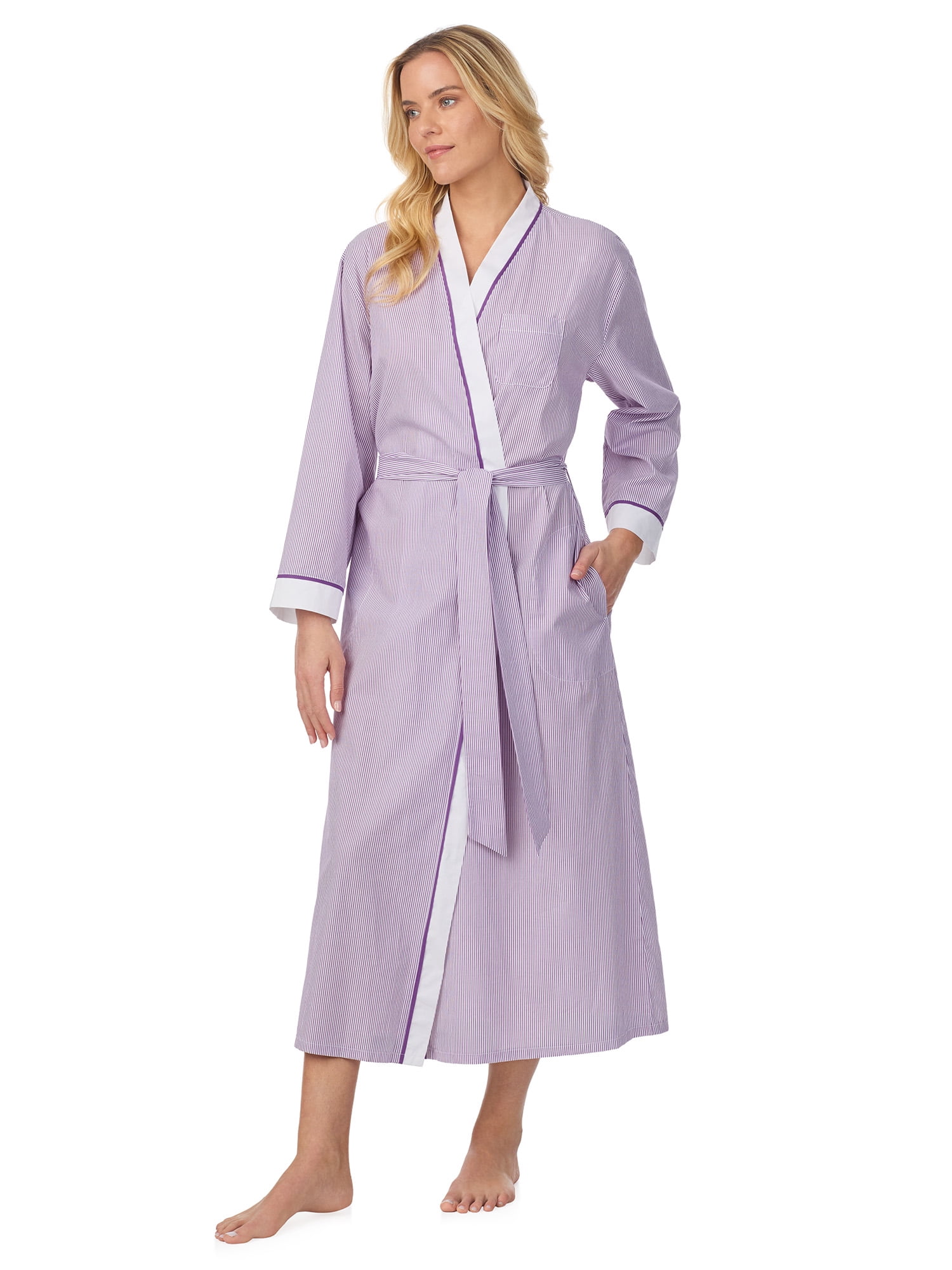 Aria Women's Lightweight Cotton Woven 52" Long Wrap Sleepwear Robe, Sizes XS-5X