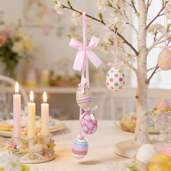 Eespoir Easter Egg String, Spring Artificial Flowers Easter Egg, Foam Wrapped Paper Eggs, Easter Hanging Ornaments for Easter Party Tree