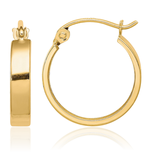 10K Solid Yellow Gold Square Tube Round Small Hoop Earrings