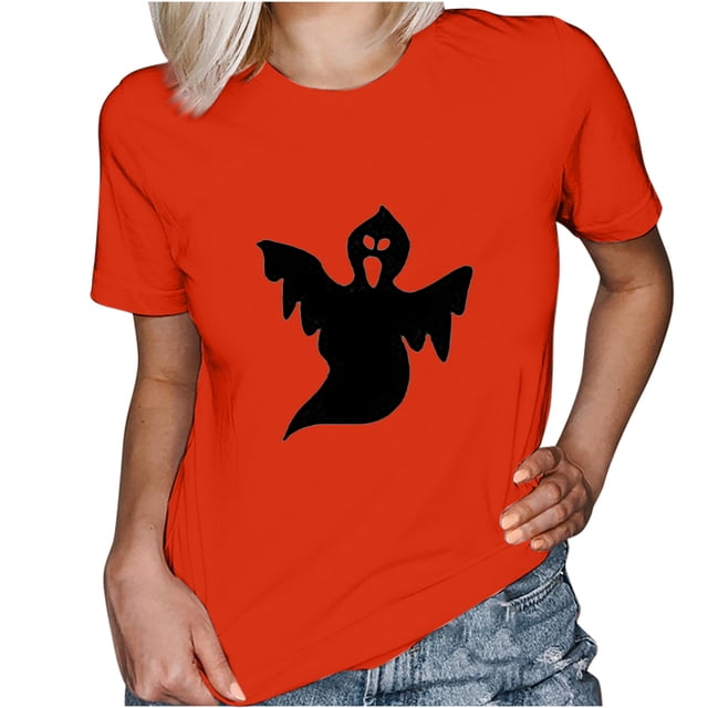 Camiseta estampada informal de Halloween para mujer, cuello redondo, manga corta, Tops Fridja gope3752